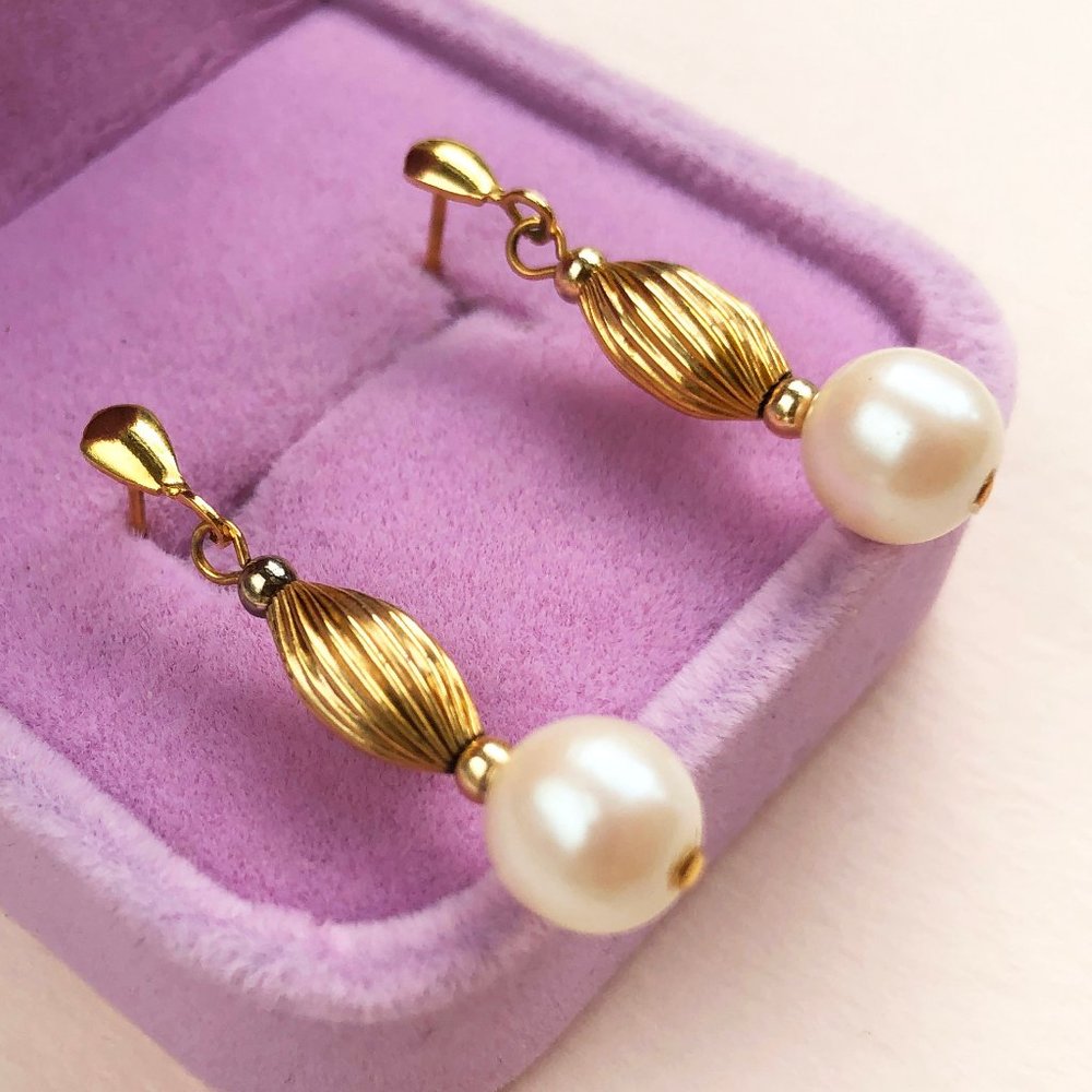 Dangle drop pearl earrings gold, elegant dangle stud earrings